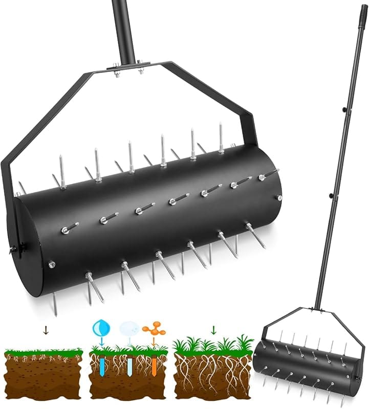18-Inch Rolling Lawn Aerator with 40 Iron Spikes & Sandbag for Yard & 