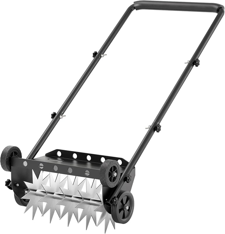 18-Inch Steel-Handle Lawn Aerator with 4 Wheels & Foam Armrests for Ya