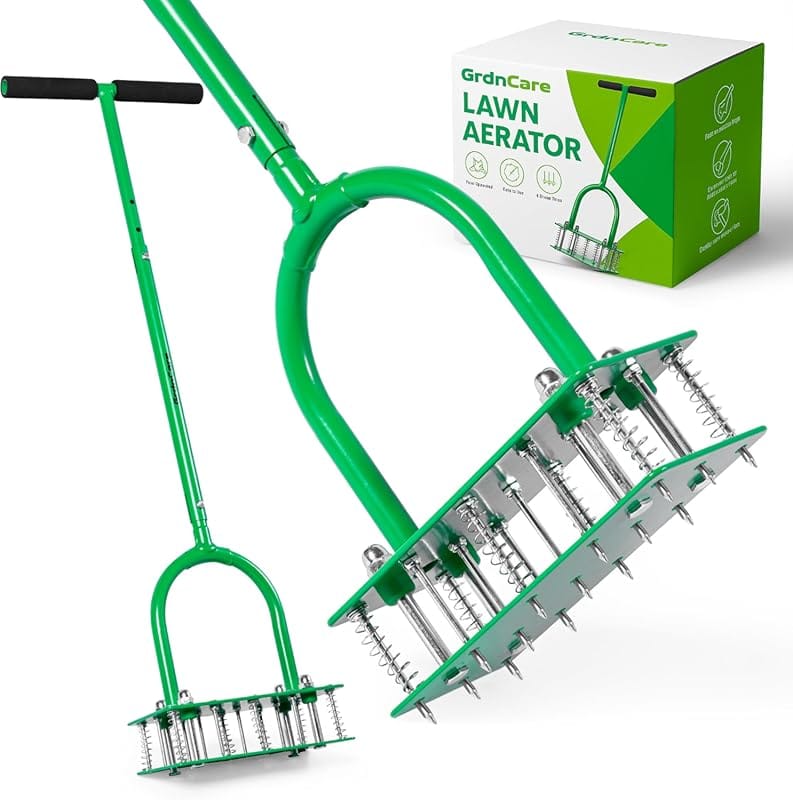 GrdnCare Heavy-Duty Lawn Aerator with 15 Iron Spikes & Automatic Dirt 