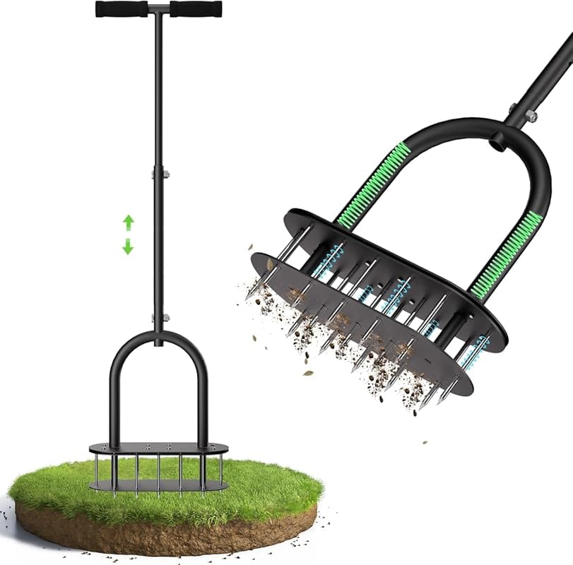 seasky Manual Lawn Aerator with Padded T-Handle & 15 Solid Steel Spike