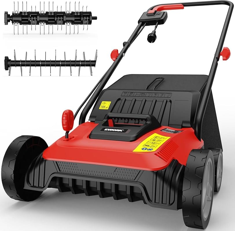 EWORK 14-Inch 12 Amp Electric Dethatcher and Aerator with Tool-Free Bl