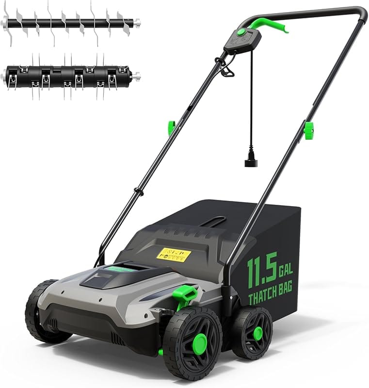 TIECTOWN 14-Inch 13.5 Amp Dethatcher & Scarifier with 5-Position Adjus