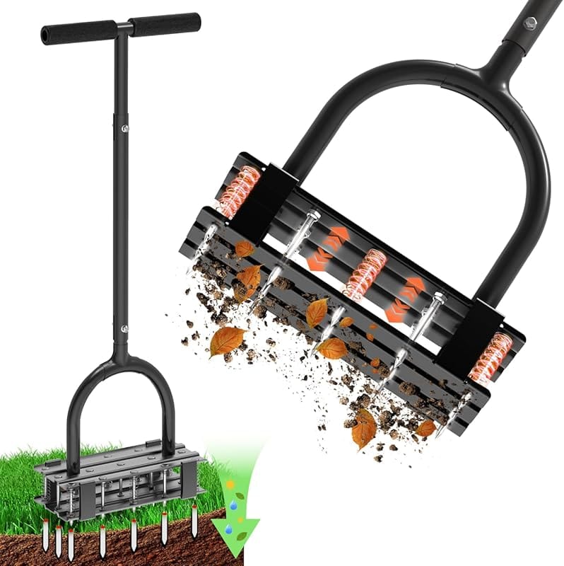 2-in-1 Reinforced Lawn Aerator with 15 Spikes & Automatic Dirt Clean D