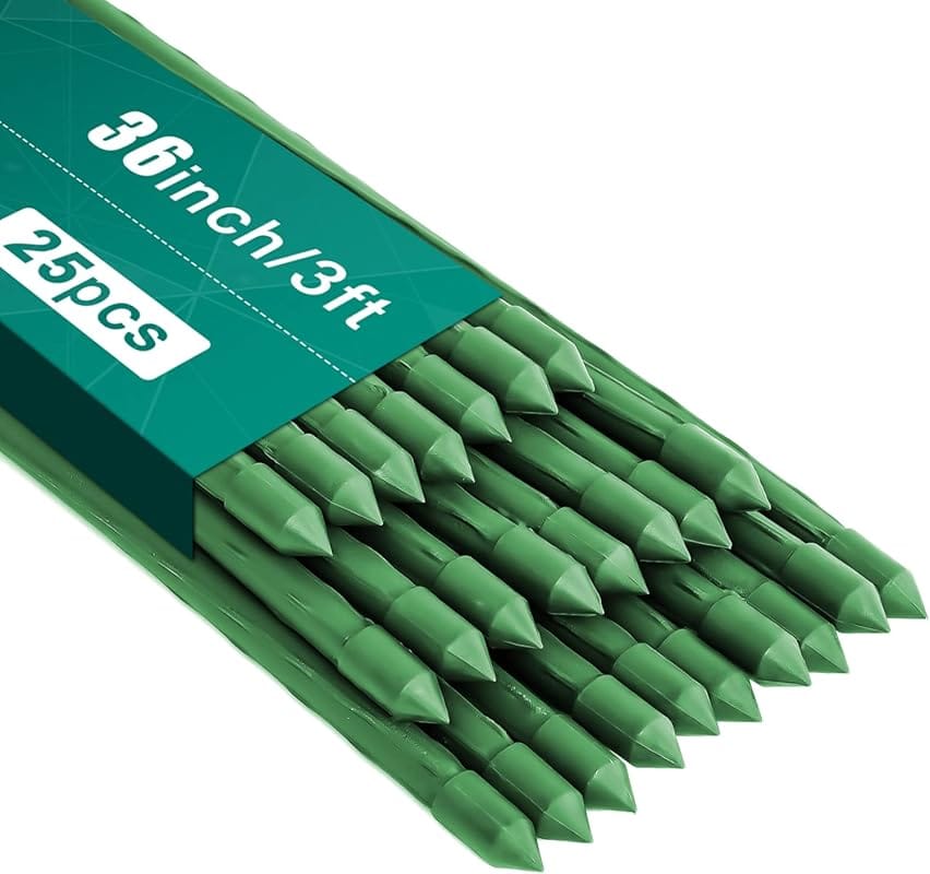 FEED GARDEN 3ft 25 Pack Plastic-Coated Metal Stakes for Tomato, Bean &