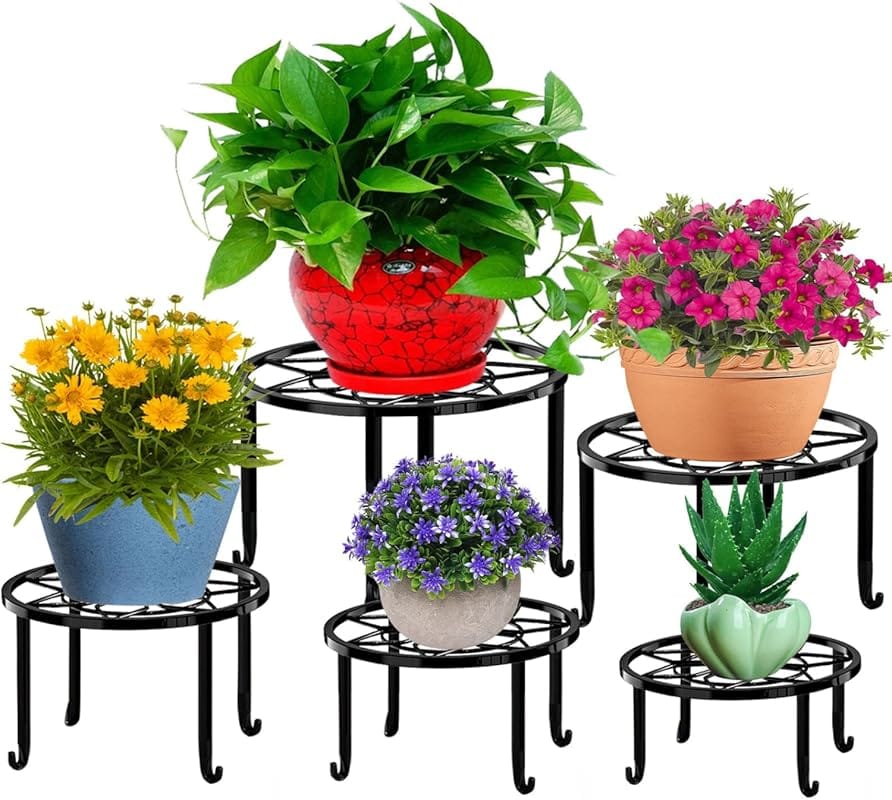 Heavy Duty Rustproof Metal Plant Stands, 5-Pack for Indoor & Outdoor P