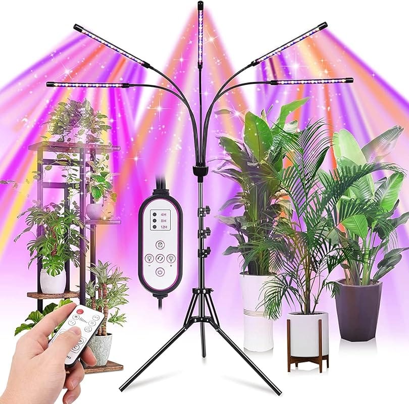 yentbokj 5-Head Red Blue White Full Spectrum Plant Light with Tripod S