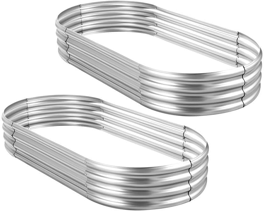 Land Guard 2Pcs Oval Galvanized Raised Garden Beds, Large Metal Plante