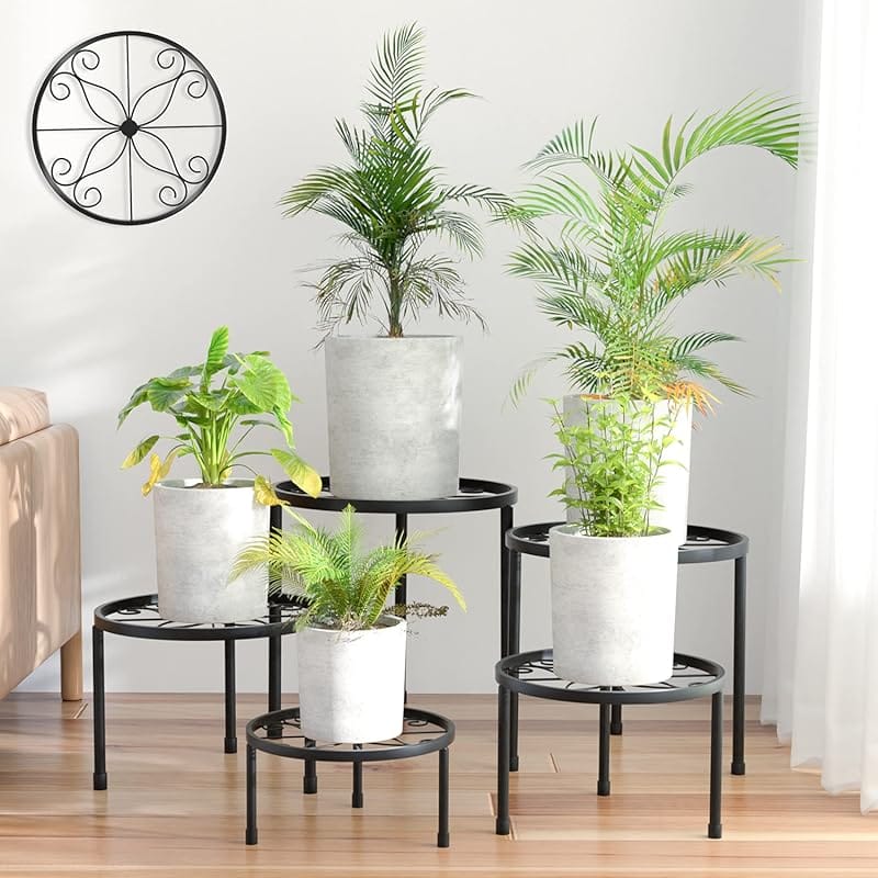 Linpla 5-Pack Anti-Rust Iron Plant Stands for Indoor Outdoor Decor