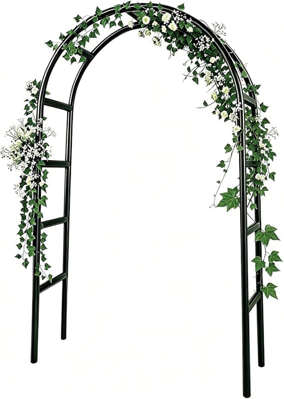 RUBFAC 7.8ft Black Metal Arch Trellis for Outdoor Climbing Plants and