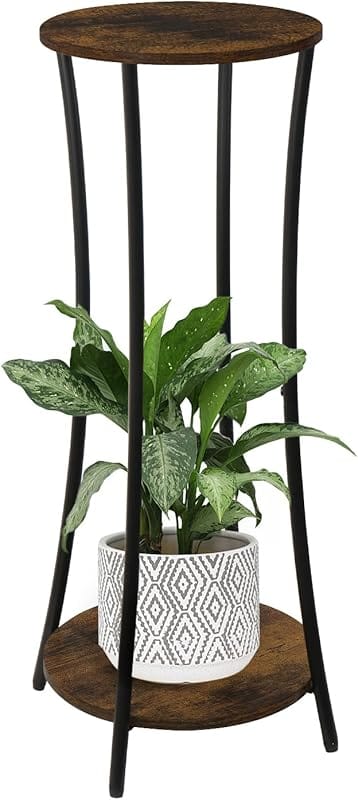 YINMIT 2-Tier Round Brown Flower Pot Stand Rack for Indoor Balcony Gar