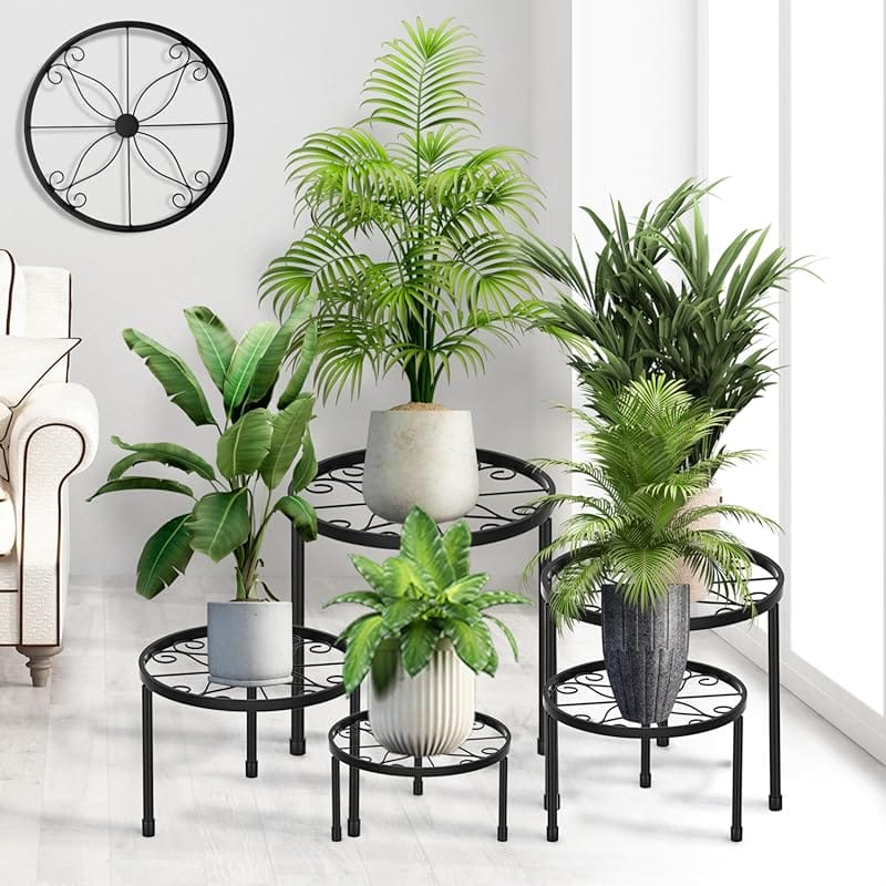 CADANI 5 Pack Anti-Rust Iron Flower Pot Stand, Heavy Duty Indoor Outdo