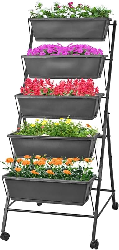 GENMOUS 5-Tier Tall Vertical Garden Bed, Removable Tray Herb Planter S