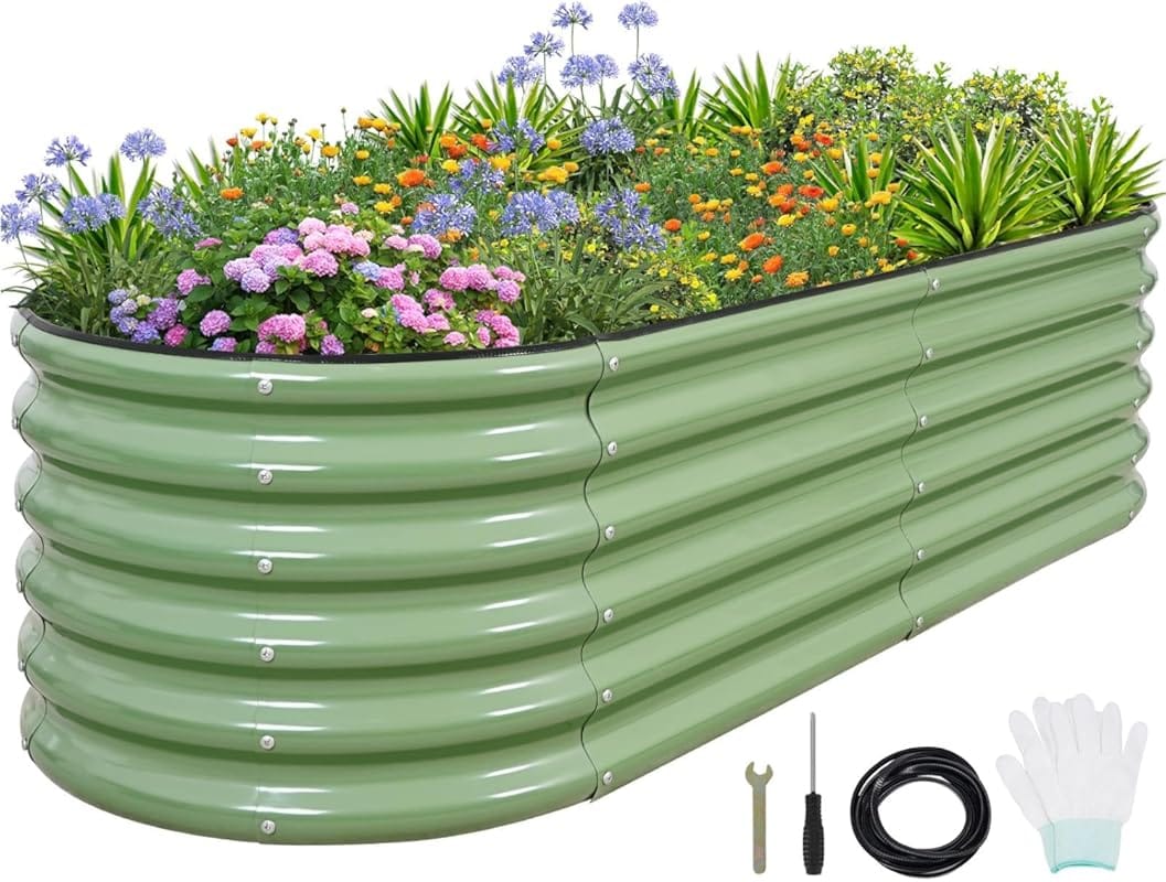 1MORE Green Galvanized Raised Garden Bed, 6x2x1.4ft Metal Planter with