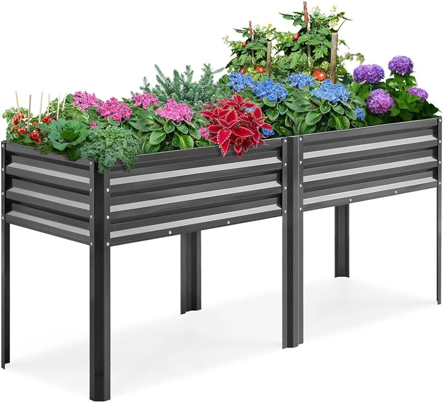 KING BIRD Galvanized Elevated Raised Garden Bed, 600lb Capacity Dark G