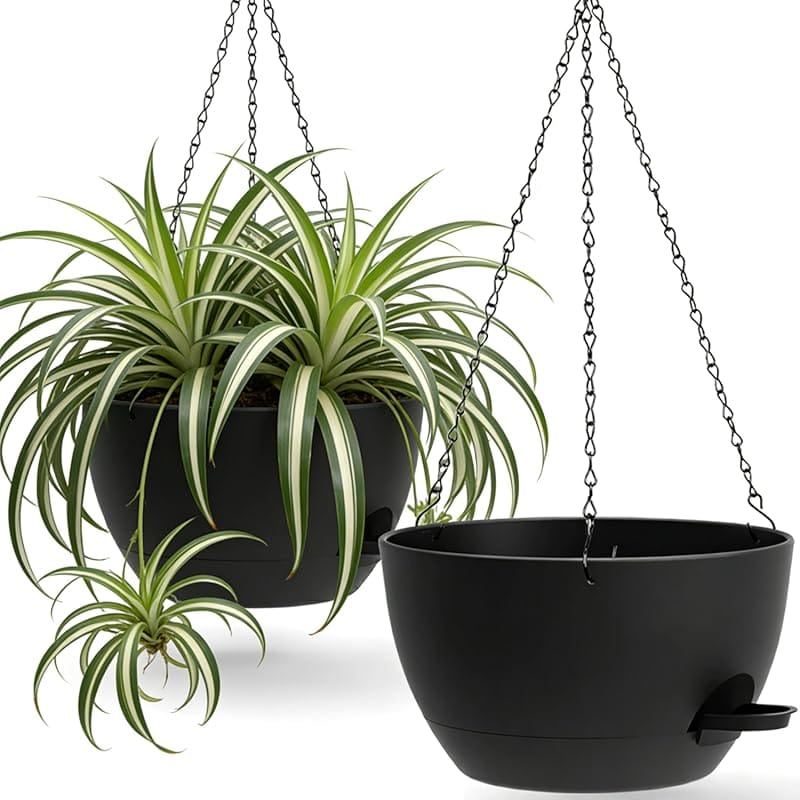 UOUZ 2 Pack 13 Inch Large Self Watering Hanging Planters with 50 Oz Re