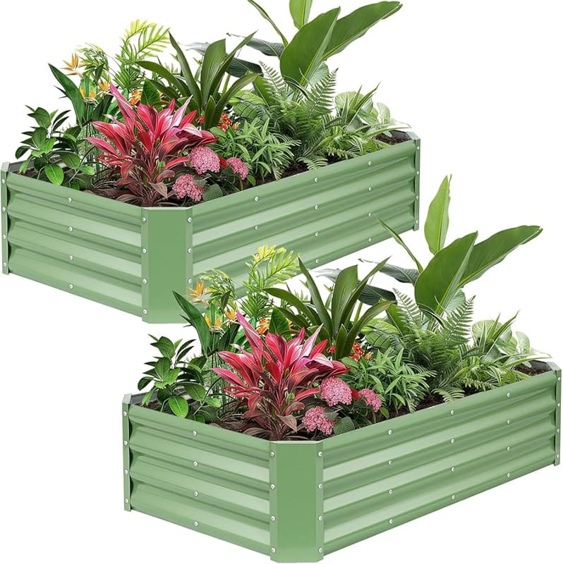 Olive Green 4x2x1ft Rectangular Galvanized Steel Raised Garden Bed Kit