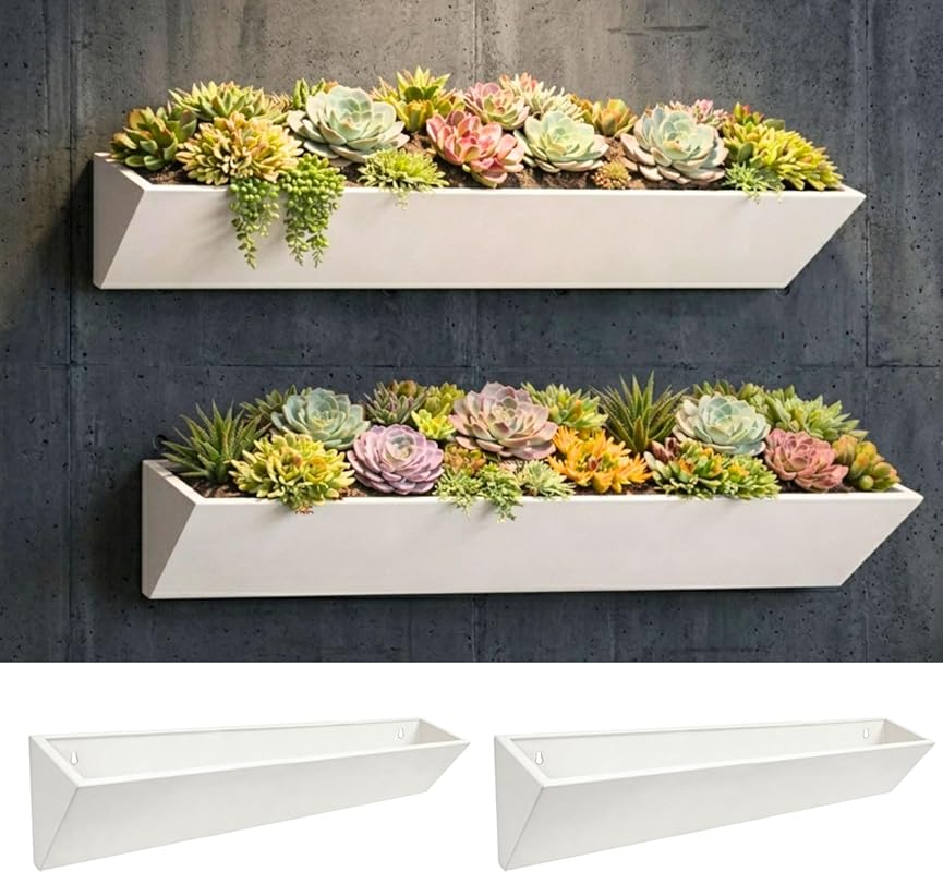 LaLaGreen 2 Pack 30 Inch Carbon Steel Wall Mounted Triangle Planters, 